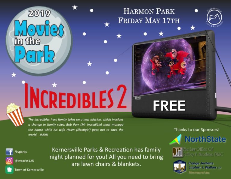 Movie in the Park Incredibles 2 Town of Kernersville