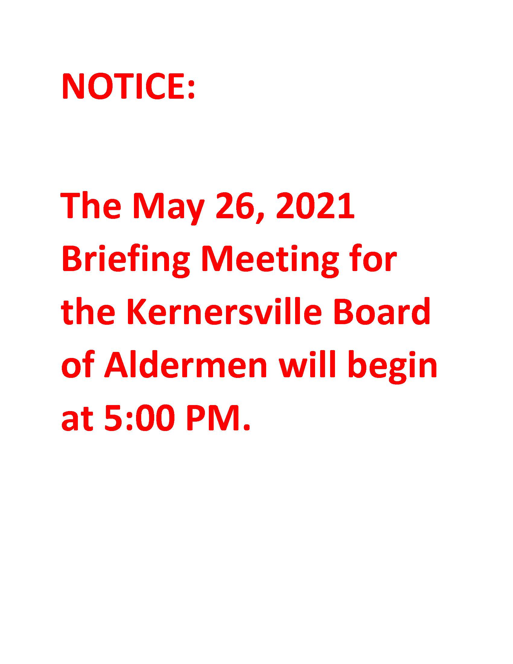 Meeting Notice Time Change Town of Kernersville